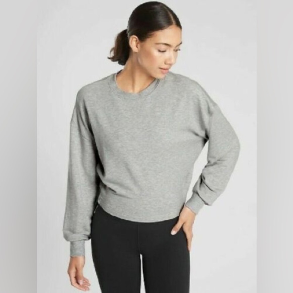 Athleta yoga tie back sweatshirt size small in grey heather